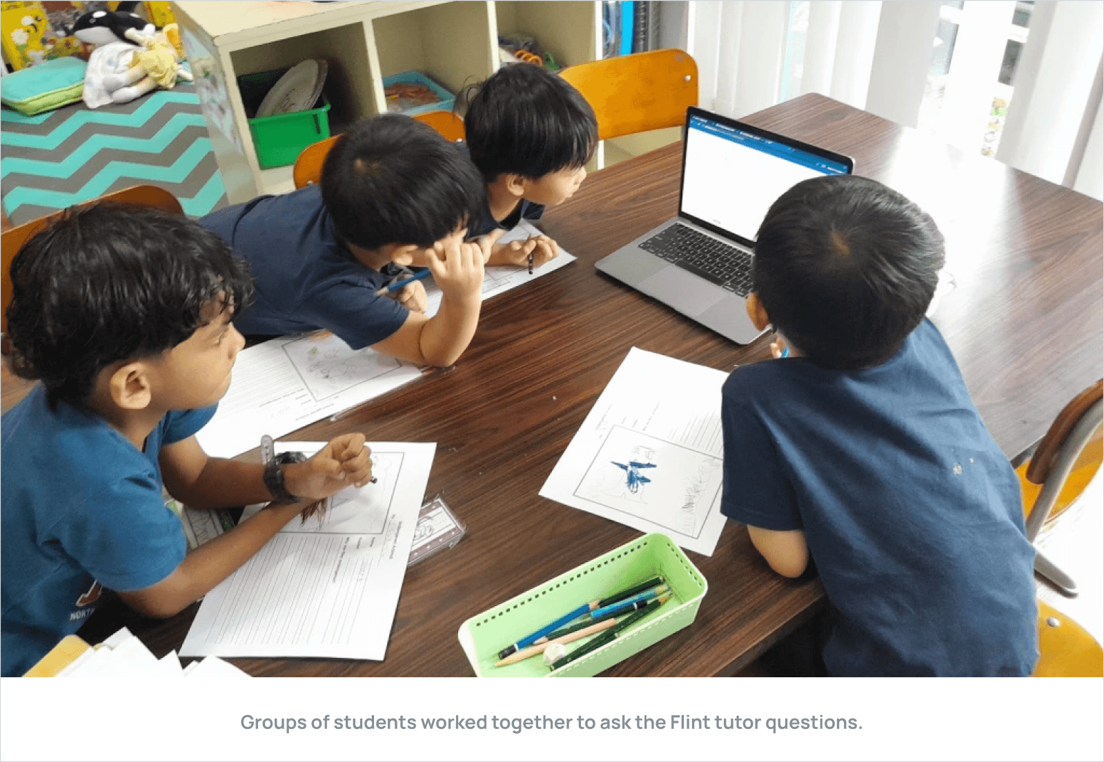 Groups of students worked together to ask the Flint tutor questions.