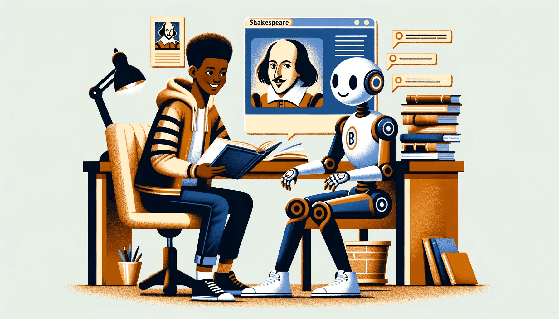 Student discussing Shakespeare with an AI bot