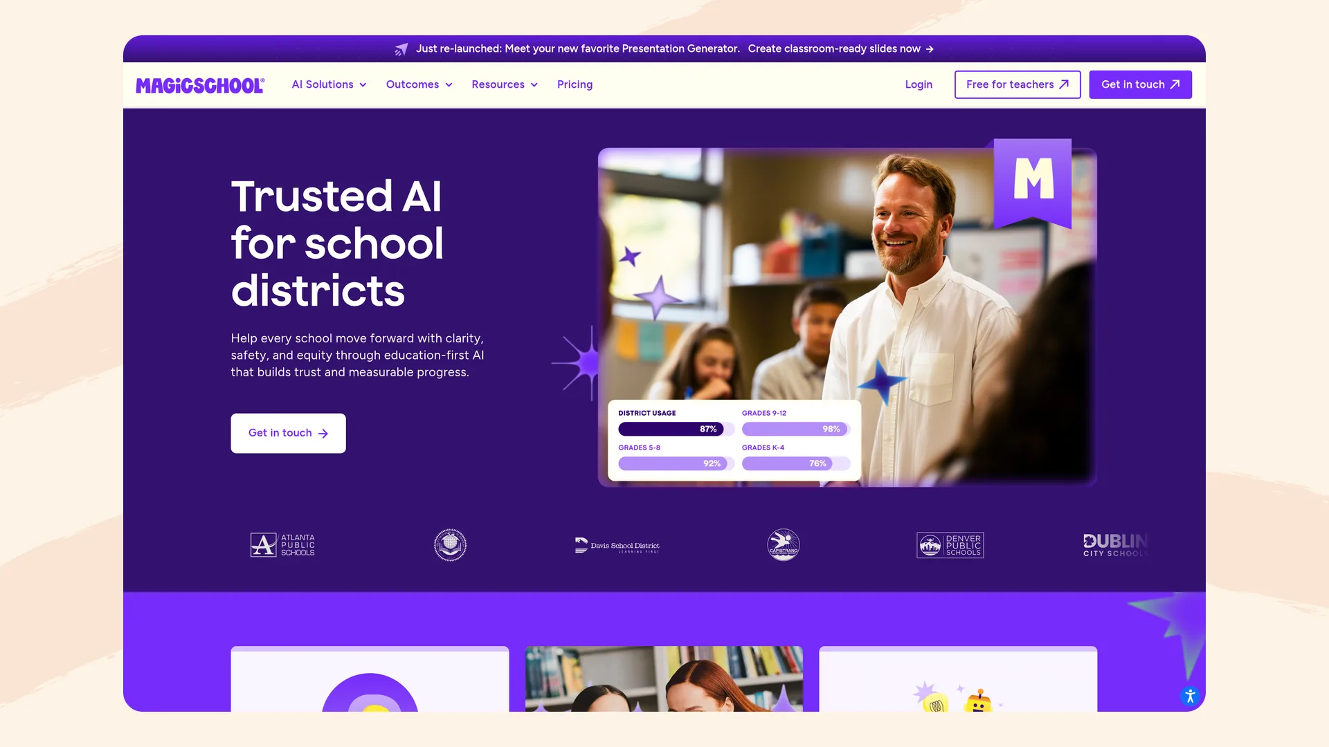 MagicSchool's page for school districts