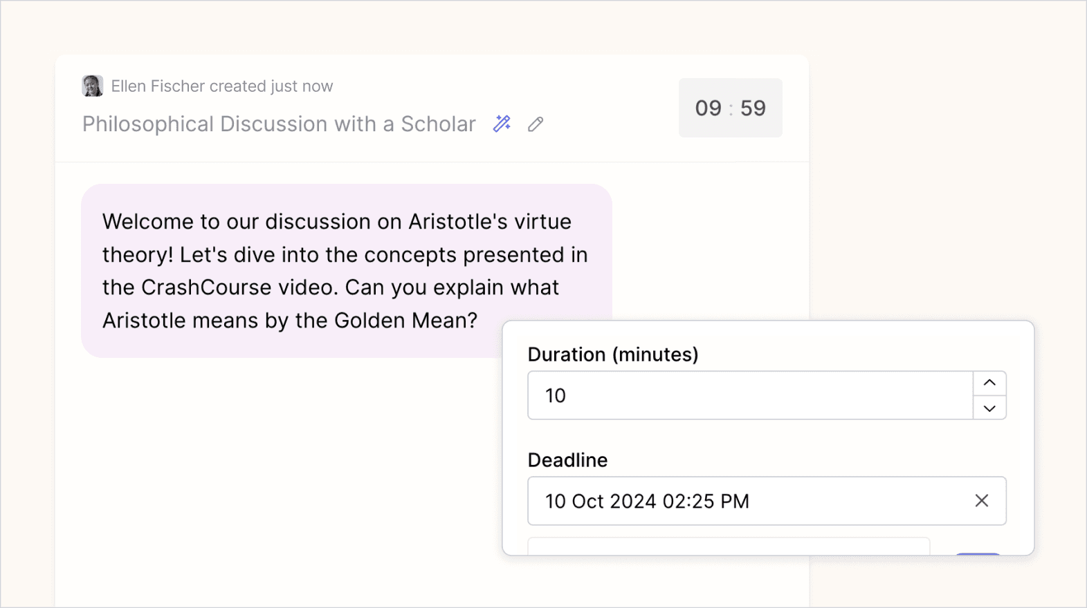 Tutor shown with countdown and deadline set.