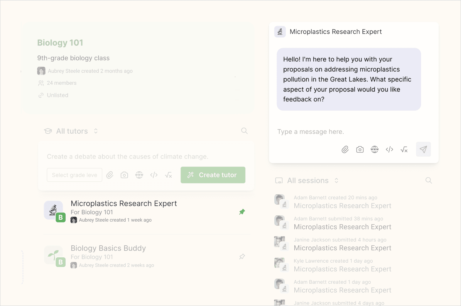 Group page screenshot showing this tutor pinned to the top of the tutor list and highighted as the default tutor in the top right.