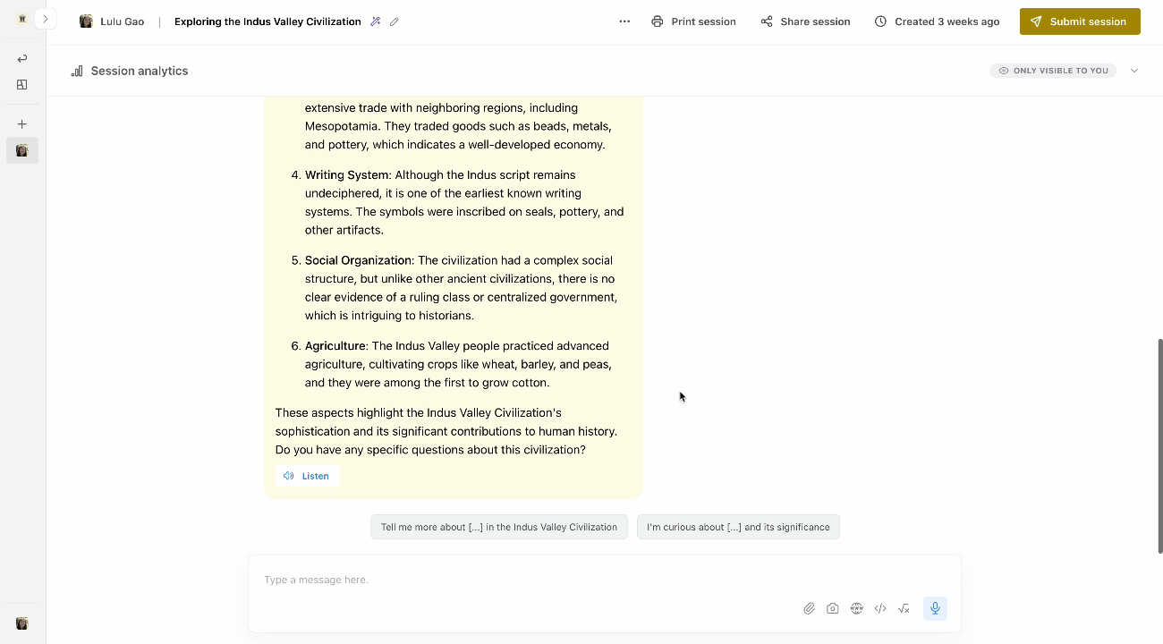 Gif showing how each message in Flint now has automatically generated APA, MLA, adn Chicago-style citations.