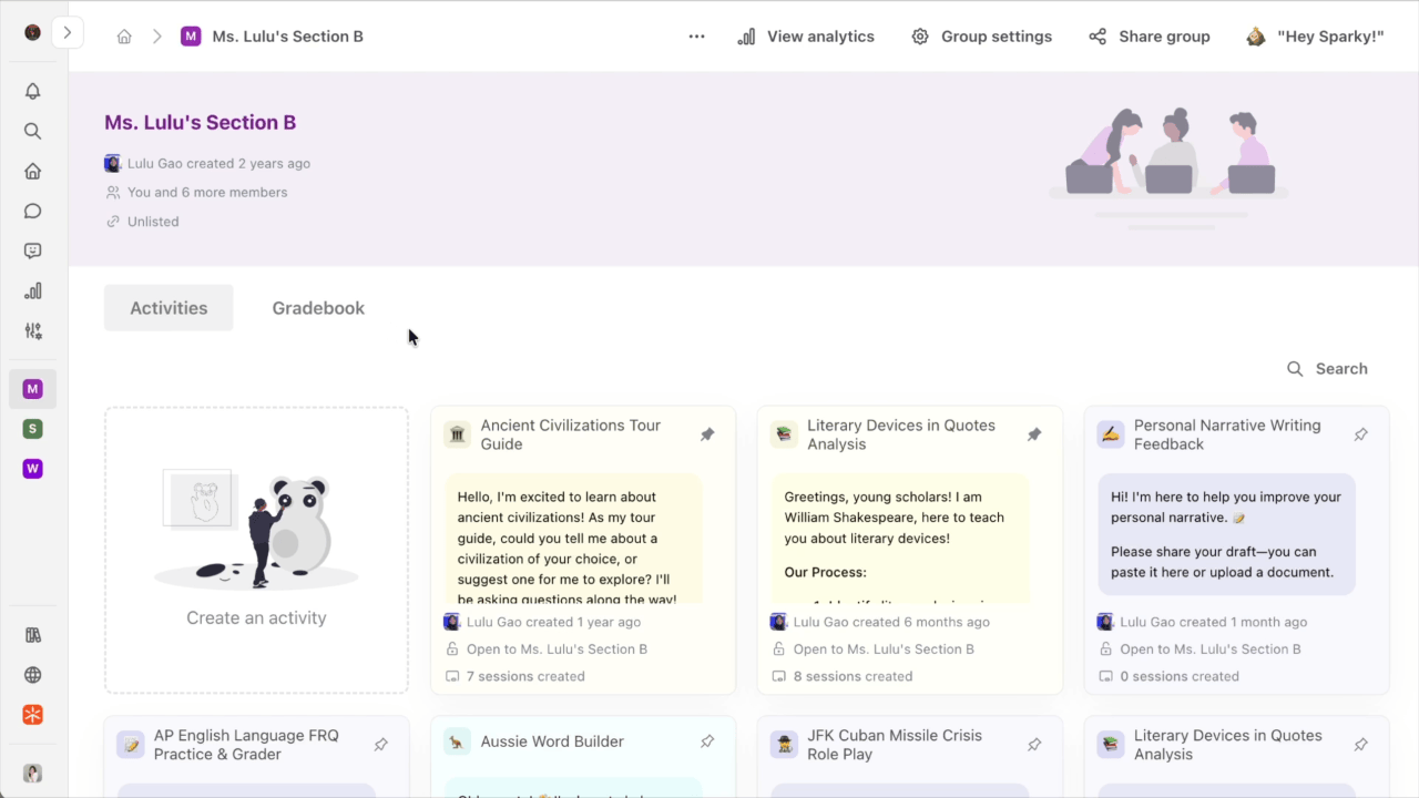 GIF showing Flint's Gradebook feature so teachers can have all student grades in one place