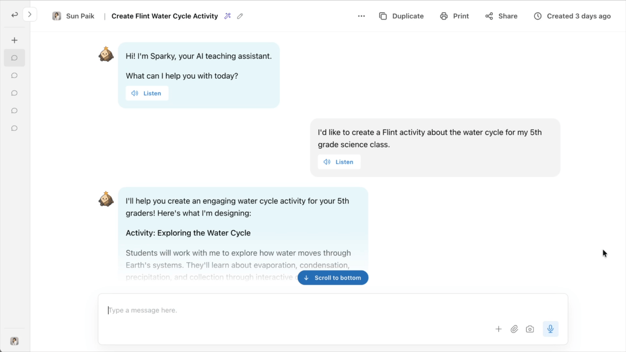 GIF showing how you can click the start activity builder button to convert a chat into an activity