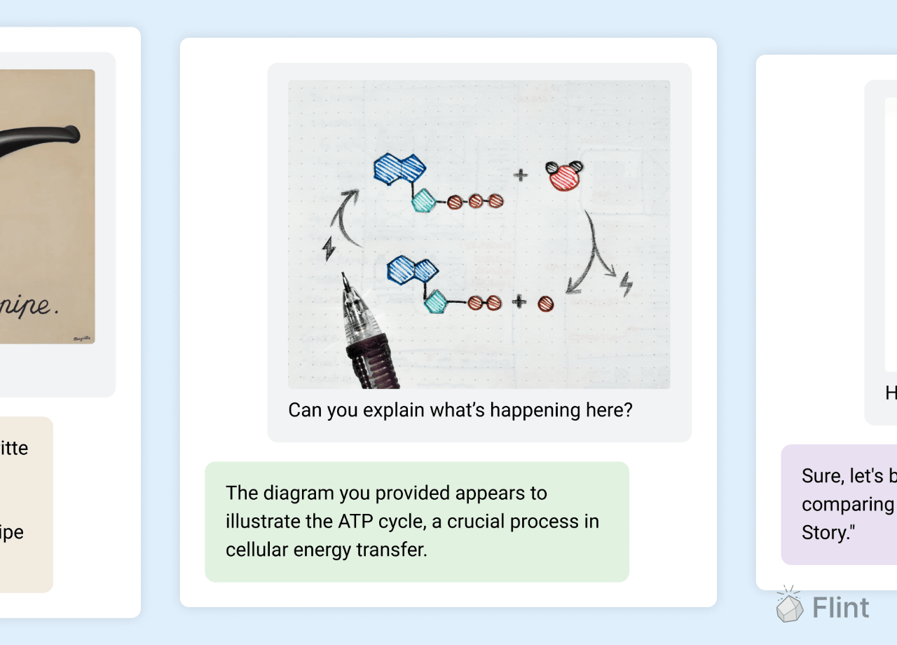 Gif showing Flint's ability to analyze a variety of images from chemical diagrams to venn diagrams to artwork to mathematical graphs.