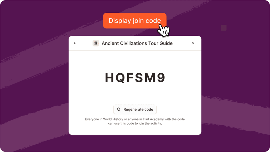Student entering an activity join code on the Flint home page